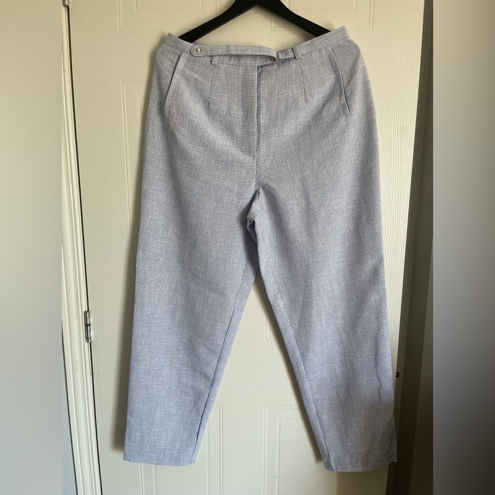 Gingham Tapered Trousers Blue White Sz 14 - Picture 2 of 14